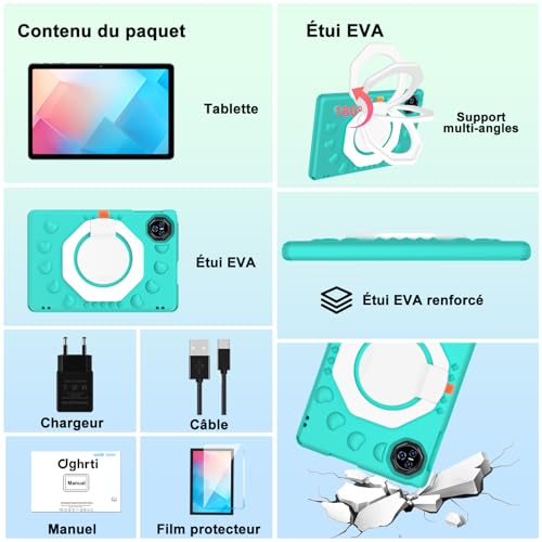2026 Android 15 Tablet with EVA Silicone Protective Case, 24GB+256GB/2TB, 11-inch Octa-Core Tablet, Gemini AI/Widevine L1, 8000mAh, 13MP+5MP, Metal Case, Big Kids Tablet-Green