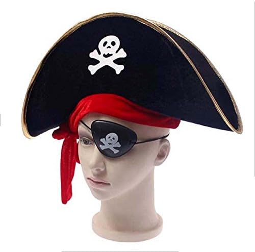 DINHAND Halloween Funny decoration,Pirate Hat and Pirates goggles