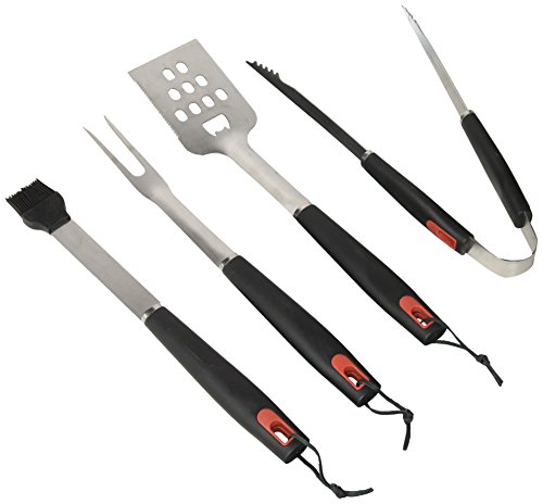 GDEALER BBQ Grill Tools Set 4 Pieces Barbecue Tool Set Grill Accessories with Spatula Tongs Fork and Silicone Basting Brush, Heavy Duty Professional Grade Stainless Steel