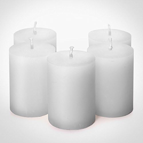 White Pillar Candles - 3 Inch Tall x 2.2 Inch Wide Round Wedding Candle, Long Burning Natural Unscented Wax, Handmade Bulk Set of 5 for Weddings or Special Decorations