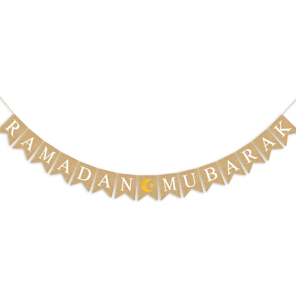 SWSATYW Burlap Ramadan Mubarak Banner Muslim Party Supplies Fireplace Mantel Ramadan Kareem Party Decoration