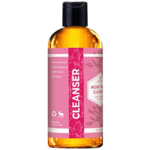 Rose Water Facial Cleanser by Leven Rose with Argan Oil & Aloe Vera, Gentle Foaming, Anti-Aging, Stops Breakouts, Balances pH, Great for All Skin Types Cleanser 4 oz