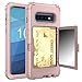 Galaxy S10 Plus Wallet Case, Ankoe Three Layer Shockproof Protection Heavy Duty Case with Card Holder and Hidden Back Mirror & Kickstand Case for Samsung Galaxy S10 Plus 2019 Release (Rose Gold)