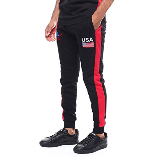 Simayixx Sport Pants American Flag Athletic Running Pant Light Jersey Sweatpants Teens Zip Joggers Gym Workout Track Suit Black