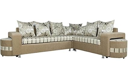 Lifestyle Solutions Zikras Cream Sal Wood 5 Seater L-Shaped Sofa Set For Living Room