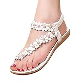 Maybest Simple Flower Beading Round Head Flip Flop Shoes Flat Sandals