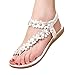 Maybest Simple Flower Beading Round Head Flip Flop Shoes Flat Sandals