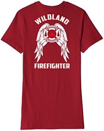 Womens Premium Wildland Firefighter TShirt with Wings - Back Print Small Cranberry