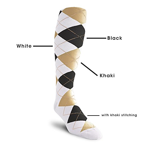 Argyle Golf Socks: Over-The-Calf - White/Black/Khaki - Mens - //medicalbooks.filipinodoctors.org