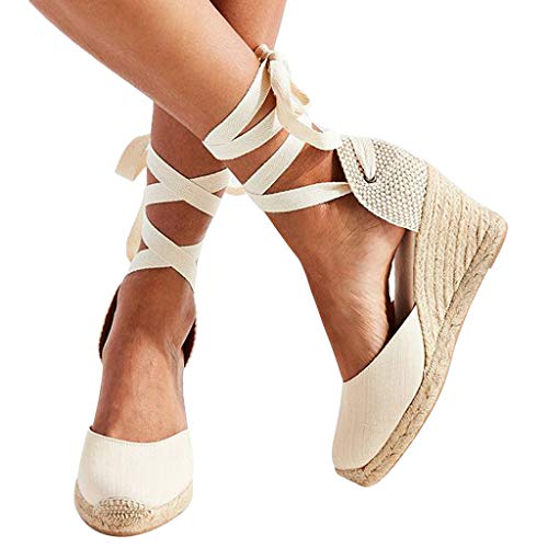 Seaintheson Sandals for Women, Spring Casual Wedge Cross Strap High Heel Platform Pump Shoes Party Dress Closed Toe Sandals Black