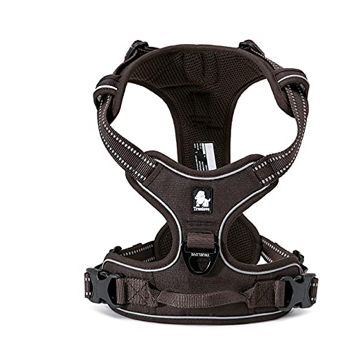 WINHYEPET True Love Dog Harness No Pull Front Clip Vest Dog Car Harnesses Adjustable with Handle Four Points Of Adjustment Reflective Padded Oxford Material,Walking Training TLH5651(Brown,M)