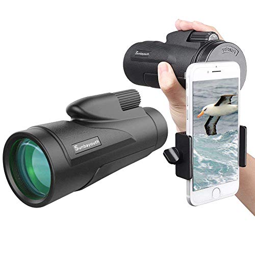 Sunba Youth 12X50 High Power Prism Monocular Telescope, Waterproof Fogproof Shockproof Scope -BAK4 FMC Prism with Smartphone Adapter and Tripod for Bird Watching Hunting Camping Traveling Scenery