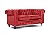 Classic Scroll Arm Chesterfield Style Loveseat with Tufted (Red)