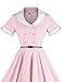 GownTown 1950s Vintage Short Sleeve Rockabilly Swing Dress,Pink,Large