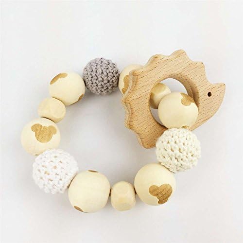 Hedgehog Wooden Teether Chew Beads Baby Rattle Teether Nattural Raw Crochet Beads Toy Mom Bracelet Baby Teething