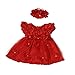 WuyiMC Clearance Baby Girls Red Lace Princess Headband Dresses For Christmas/New Year (Red, 0-6 Months)