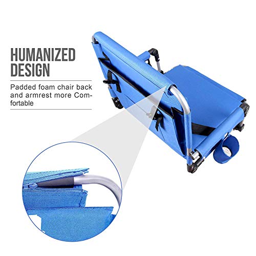 CAMPING WORLD Portable Folding Stadium Seat Cushion Chair for Bleachers with Back, Arm Rest Set of 2- Blue - Thumbnail 3