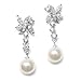 Mariell Luxurious Pearl and Cubic Zirconia Bridal Earrings - Glamorous Wedding & Special Occasion Dangles