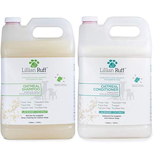 Lillian Ruff Oatmeal Dog Shampoo - Lavender Coconut Scent with Aloe - Deodorize and Soothe Dry Itchy Skin - Gentle Cleanser for Normal to Sensitive Skin (Shampoo & Conditioner Gallon Set)