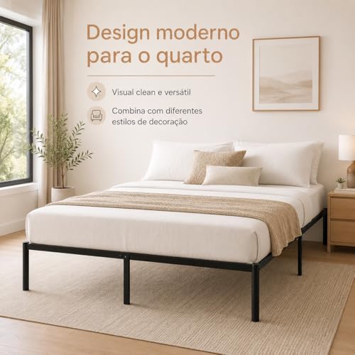 Estrutura De Cama De Metal, Não Precisa de Box Spring,Com Espaço De Armazenamen Cor Preto (FULL)