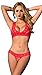 ETAOLINE Women's Sexy Floral Lace Sheer See Through Underwear Bra Panty Set,Red,Large