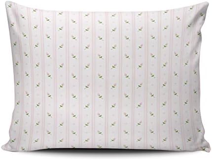 KAQIU Home Decoration Pillowcase Pink and Green Rosebuds Stripes Custom Standard Size 20x26 Inch Throw Pillow Cover Case Hidden Zipper Chic & Personality Rectangular One Sided Printed Design