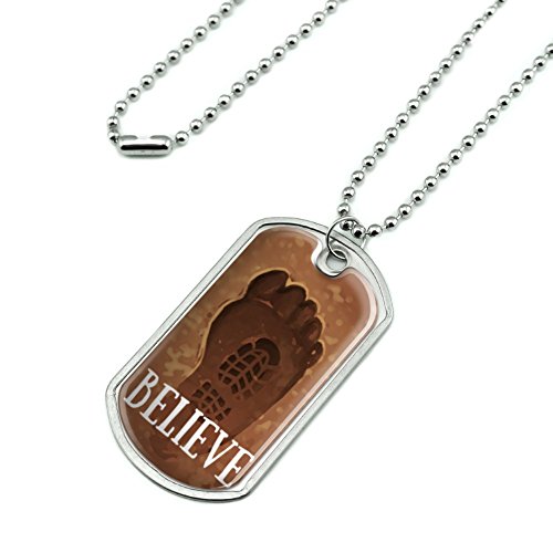 Bigfoot Sasquatch Believe Foot Print Military Dog Tag Pendant Necklace with Chain