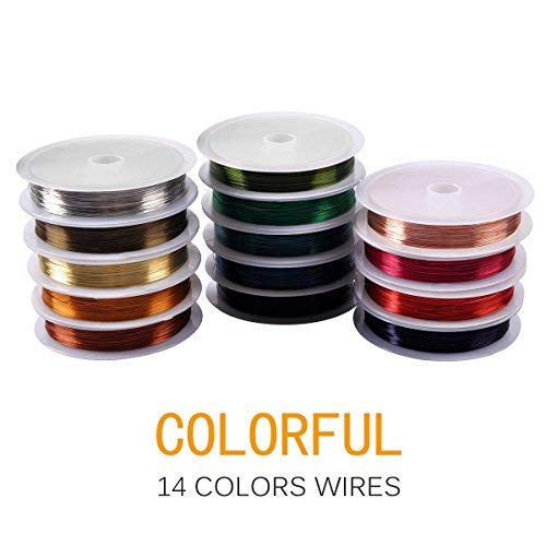 eZAKKA 14Pieces 0.3mm Jewelry Beading Wire Bare Copper Wire Rolls for Crafting Beading Jewelry Making, Mix Color