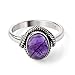 Chuvora 925 Oxidized Sterling Silver Natural Amethyst Gemstone Oval Rope Edge Vintage Band Ring Size 8