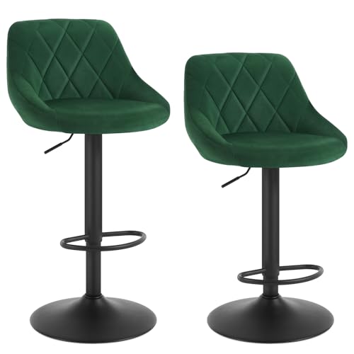 WOLTU Barhocker 2er Set, Barstuhl Höhenverstellbar, Samtsitz, Dunkelgrün