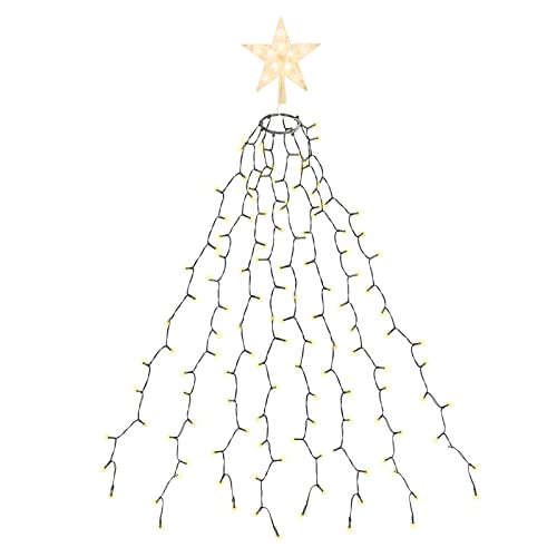 SALCAR 2m Lichterkette Weihnachtsbaum mit Ring und Sternspitze, 280er LED Tannenbaum Beleuchtung Innen, 8 Stränge Überwurf Lichterkette, Warmweiß