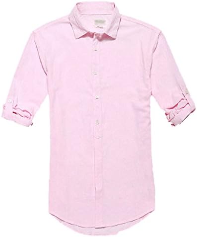 Zeemos Men's Cotton Linen Blend Shirts Ultra Light Colorful Shirts Colour Pink Size XS