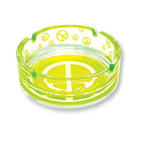 Rockin Gear Ashtray Glass 4" Unique Glass Peace Sign Ashtray Hippie Novelty Cigarette Ashtray (Yellow)