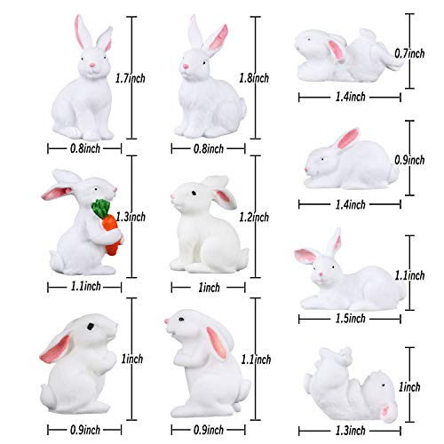 Fashionclubs 10pcs Mini Bunny Figurines Animal Characters Toys Cake Cupcake Toppers Miniature Rabbit Figures for Kids Playset Fairy Garden Easter Party Decorations