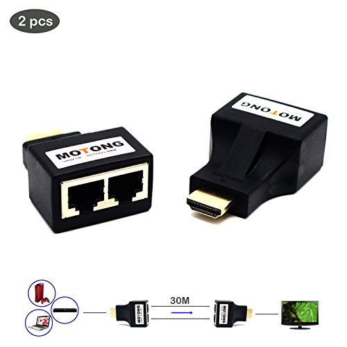 MOTONG 30M HDMI to Dual Port RJ45 Network Cable Extender Over by Cat 5e / 6 1080p up to Extender Repeater for PS3 HDTV HDPC STB