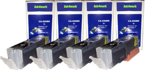 ink4work 4 Pack PGI-250XL Black Compatible Ink Cartridge Set for Pixma IP7220, MG5420, MG6320, MX722, MX922