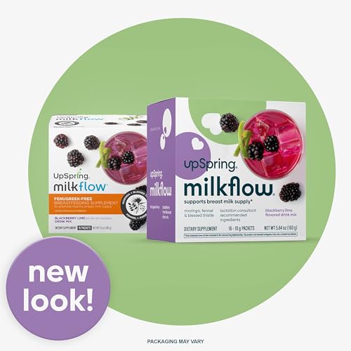UPSPRING MILKFLOW FENUGREEK-FREE BLACKBERRY LIME DRINK MIX | BREASTFEEDING SUPPLEMENT FOR LACTATION SUPPORT | MORINGA, BLESSED THISTLE, FENNEL, ANISE PROMOTE HEALTHY BREASTMILK SUPPLY | 16 CT