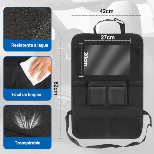 JIYANA 2 Pieces Car Seat Organizer for Children, Car Seat Protector in 600D Oxford Fabric, Wear-Resistant, Seat Organizer for Backrest with 10 Multifunctional Pockets