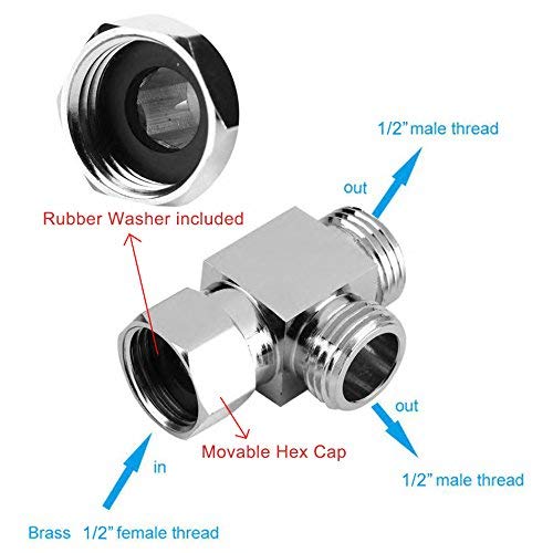 1/2" Brass Chrome 3 Way Diverter, Hose Fitting Tee, T Shape Adapter Connector for Angle Valve Hose, Bath Shower Arm, Toilet Bidet Sprayer Faucet