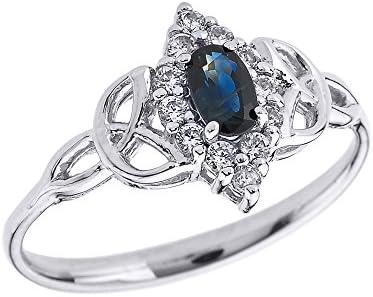 10k White Gold Diamond and Oval Sapphire Trinity Knot Proposal Ring (Size 10)