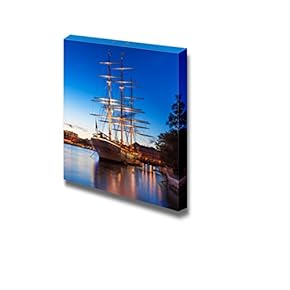 Scenic Summer Evening View of The Old Town with Historical Tall Sailing Ship Af Chapman at Skeppsholmen Island in Stockholm Sweden - Canvas Art Wall Art - 12" x 12"
