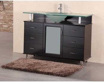 Design Element Huntington Single Drop-In Sink Vanity Set with Integrated Tempered Glass Countertop, 48-Inch