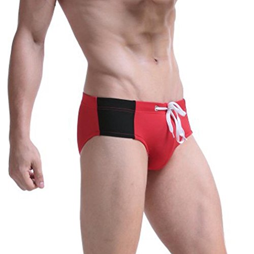 Elogoog Mens Low Rise Sexy Sporty Swimwear Trunks Swimsuit Bikini Boxer Brief Casual Summer Swim Shorts (L, Red) - Thumbnail 2