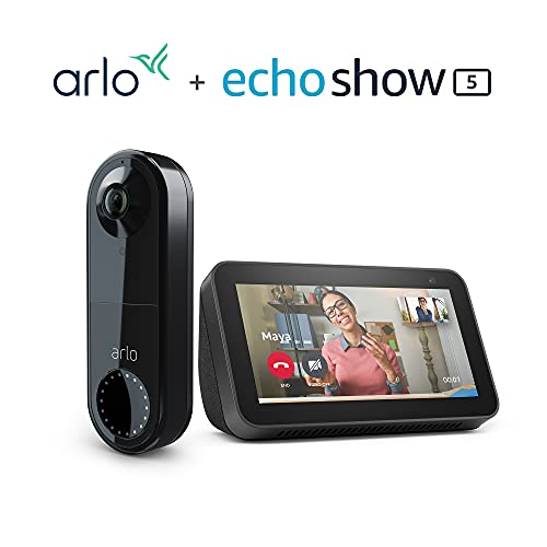 Arlo Essential Wired Video Doorbell (Black) with Echo Show 5 (2nd Gen
