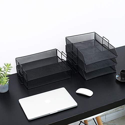 Desk Organizer - 3 Tier Stackable Letter Trays - Metal Mesh Paper Trays, Office Organizer by Delifox - Thumbnail 5