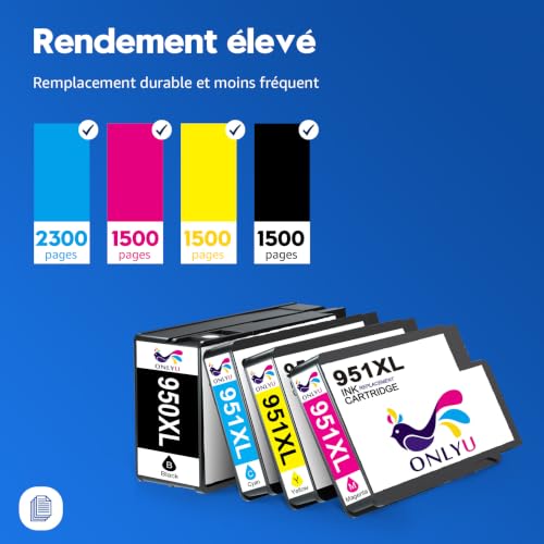 ONLYU 950XL and 951XL Ink Cartridges Replacement for HP 950 and 951 Cartridges Compatible with HP Officejet Pro 8600 for Officejet Pro 8620 8610 8615 8625 276dw 251DW (4 Packs)