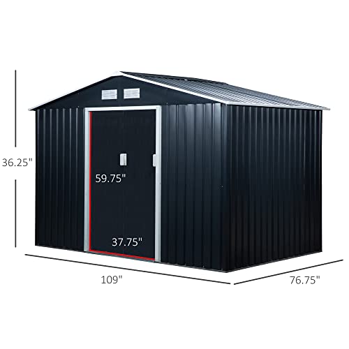 Outsunny 9' x 6' Metal Storage Shed Garden Tool House with Double