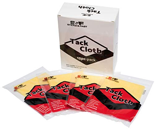 STEAD & FAST 15-pack Painters Tack Cloth for painting, Sticky Tack rag for woodworking, automotive, metal, sanding, cleaning, dusting, staining, Tac cloths box, 18" x 36" inches tack cloths