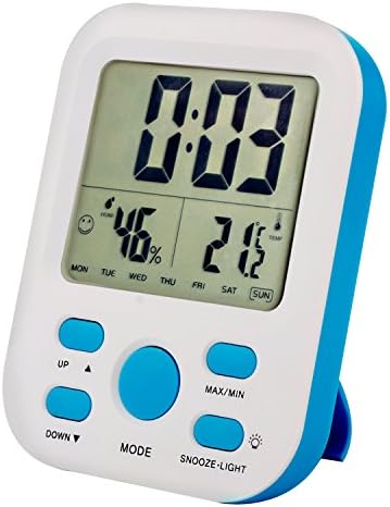 Egundo Digital Alarm Clock Large Number LCD Display Temperature Humidity Calendar Hours Kids Girls Clocks Battery Operated Support Smart Nigh Light Snooze Stand or Hang Up for Bedrooms Kitchen