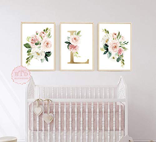 Amazon Com Woodland Floral Wall Art Print With Monogram Initial